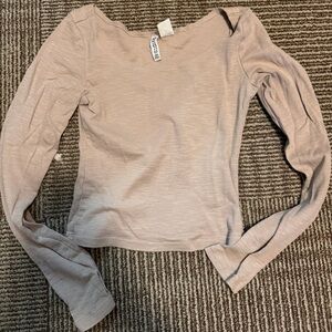 H&M Taupe Long Sleeve Boatneck Top